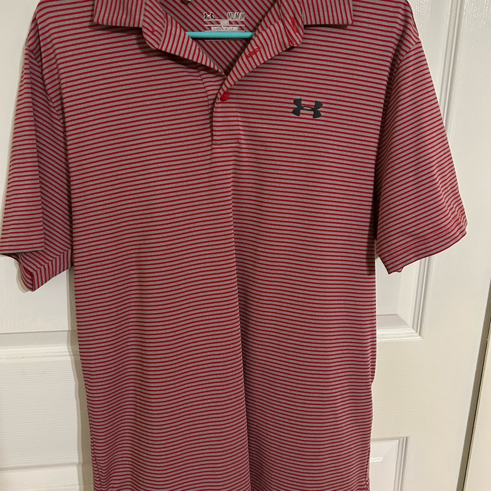 Under Armour Men's Red Striped Polo Shirt Medium